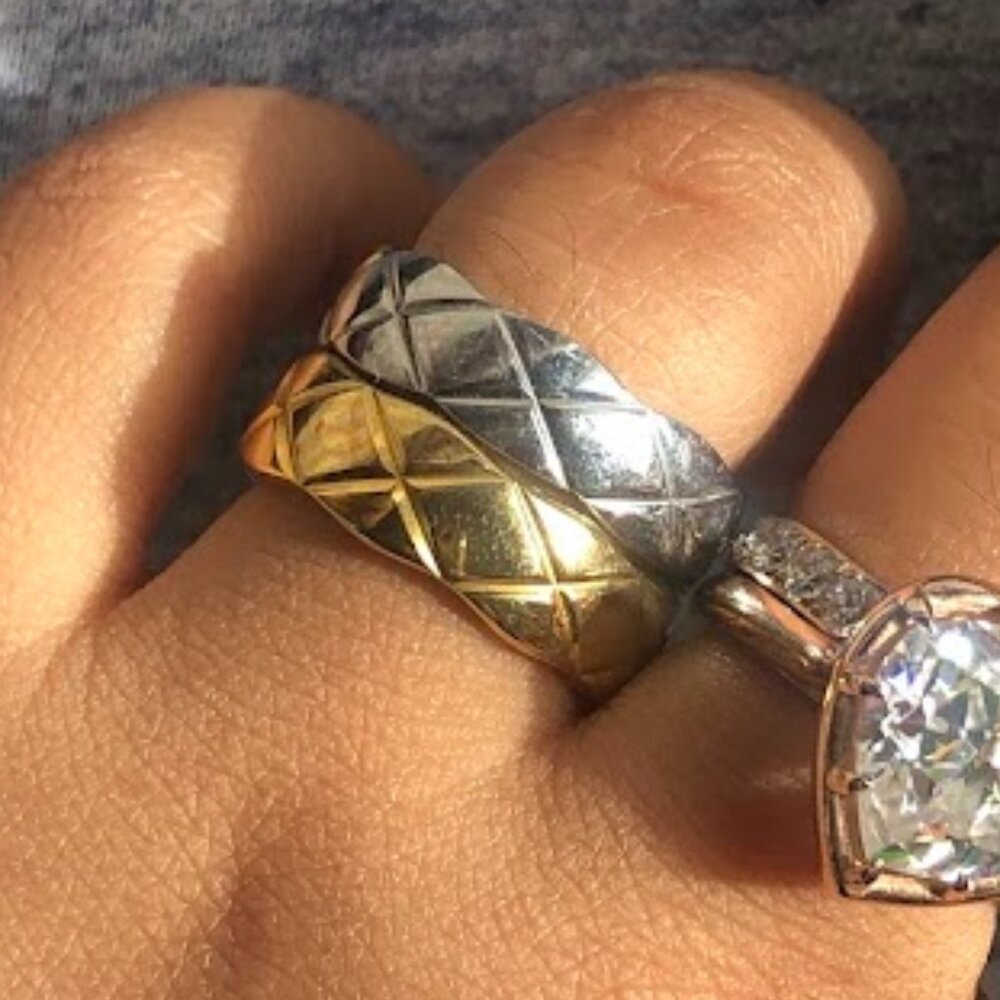 2 pc quilted gold silver stainless steel rings size 6 - Picture 4 of 4